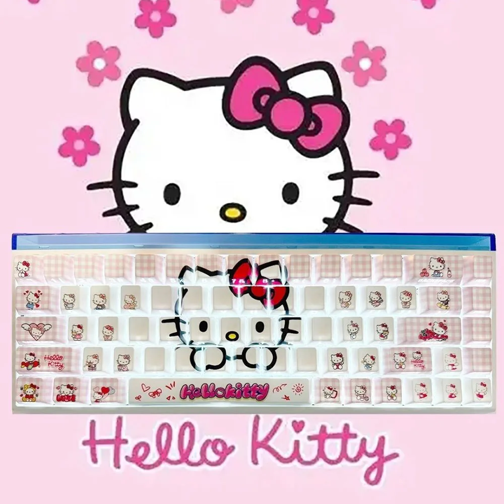 Cute Hello Kitty Transparent Keycaps Pink Clear Backlit Pbt Keycaps, Fit Cross & Satellite Axis for 60%-80% Mechanical Keyboard view 2