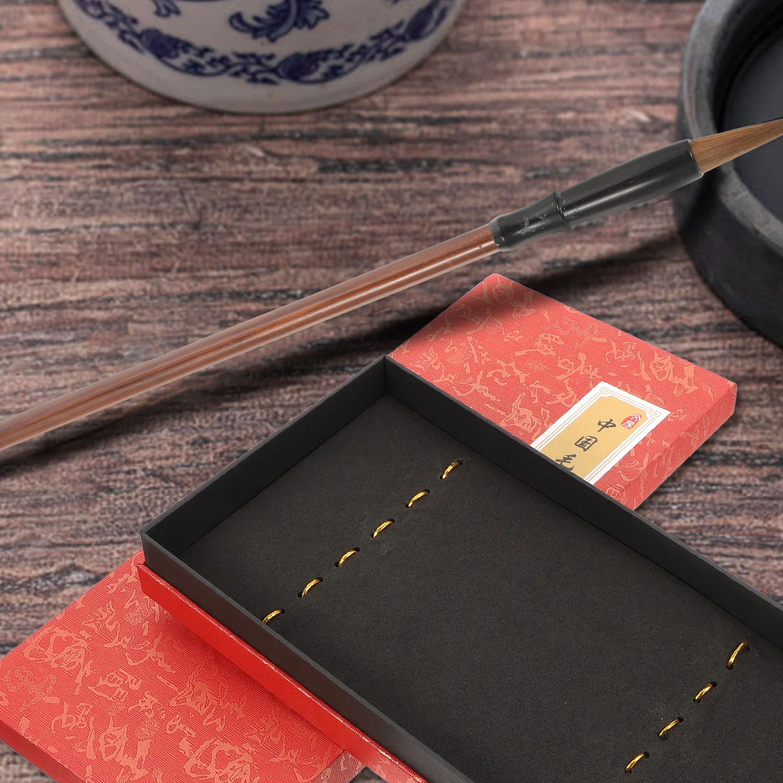 Stylish Calligraphy Brush Holder Durable Storage Box Space-Saving Lid Design For Students Office Workers Gift Chinese Style