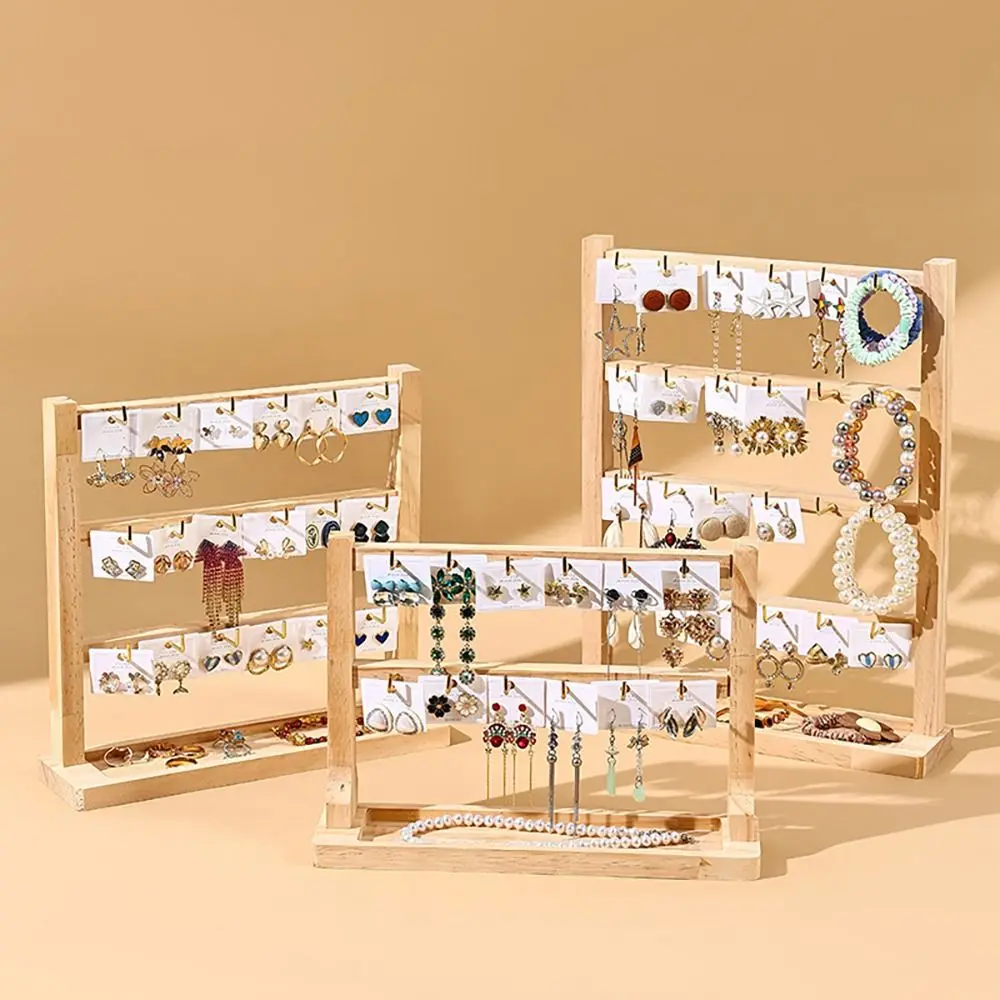 Caballete de madera con ganchos para collares, estante de colección de joyas extraíble, llavero de madera maciza, estante para pulsera, pendientes, colgante de joyería