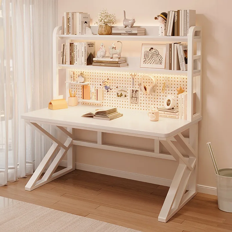 Hole board desk bookshelf integrated table student writing study table cream style home desktop computer desk bedroom