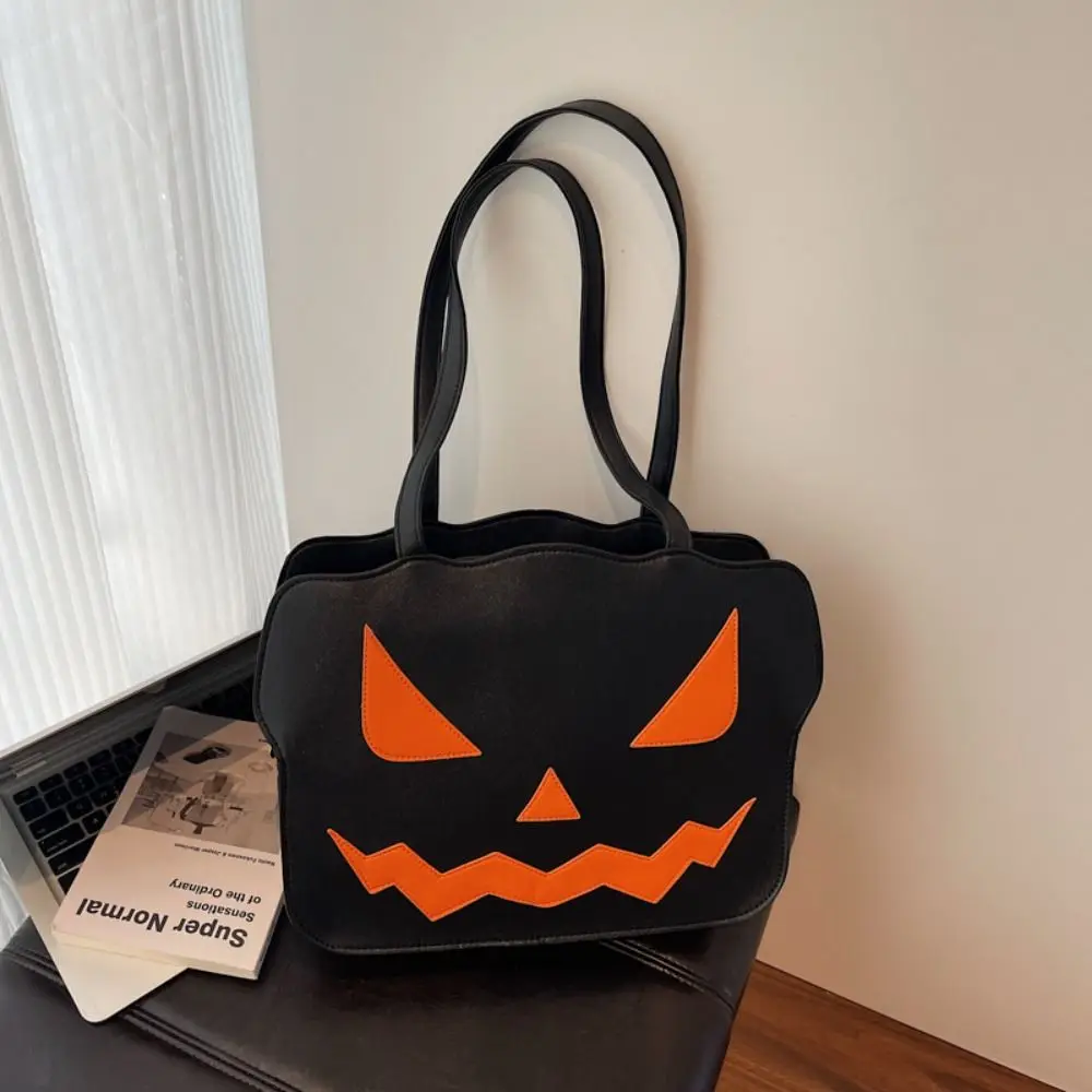 

Funny Gothic Halloween Tote Bag Pu Leather Quirky Pumpkin Shoulder Bag Creative Large Capacity Demon Messenger Bag Outing