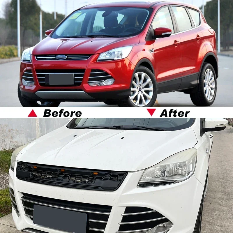 Applicable to Ford Escape/Kuga 2013-2015 grill with LED light decoration modification, front bumper grille accessories