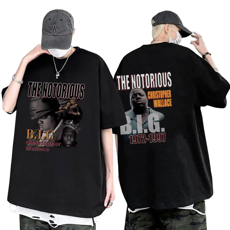 

Rapper The Notorious Big Double Sided Graphic T-shirt Men Biggie Smalls Print Tshirt Men Fashion Hip Hop Oversized Short Sleeve