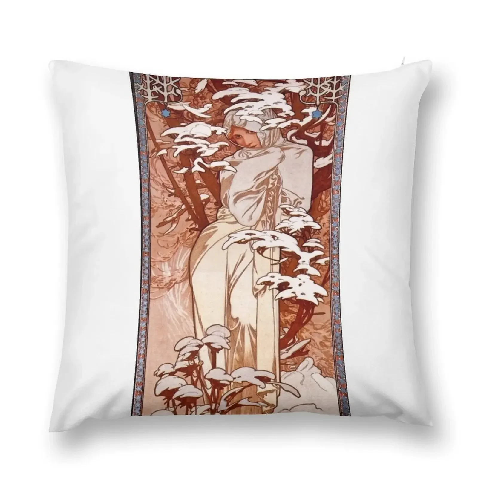 

Vintage Alphonse Mucha - Winter 1897 Art Nouveau Throw Pillow Plaid Sofa Throw Pillow Covers pillow