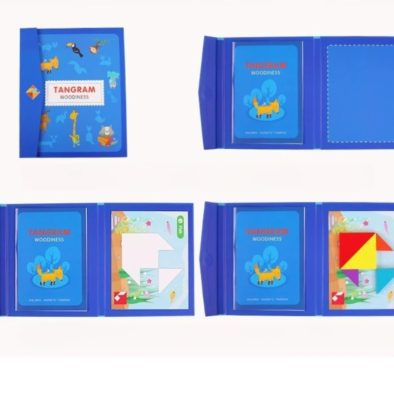 Tangrams magnéticos quebra-cabeça de madeira blocos de construção quebra-cabeça educacional viagem atividade jogos de tabuleiro