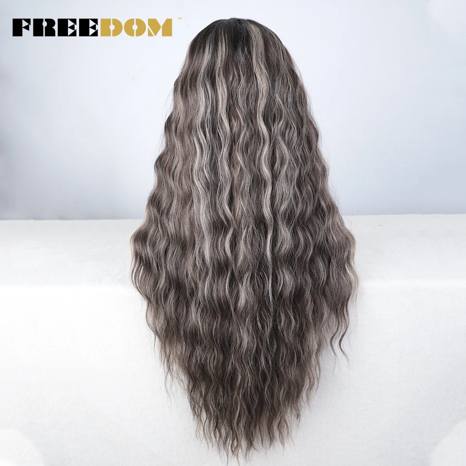 FREEDOM Synthetic Lace Front Wigs For Black Women Long Curly Wavy Ombre Highlight Ginger Lace Wigs Heat Resistant Cosplay Wigs