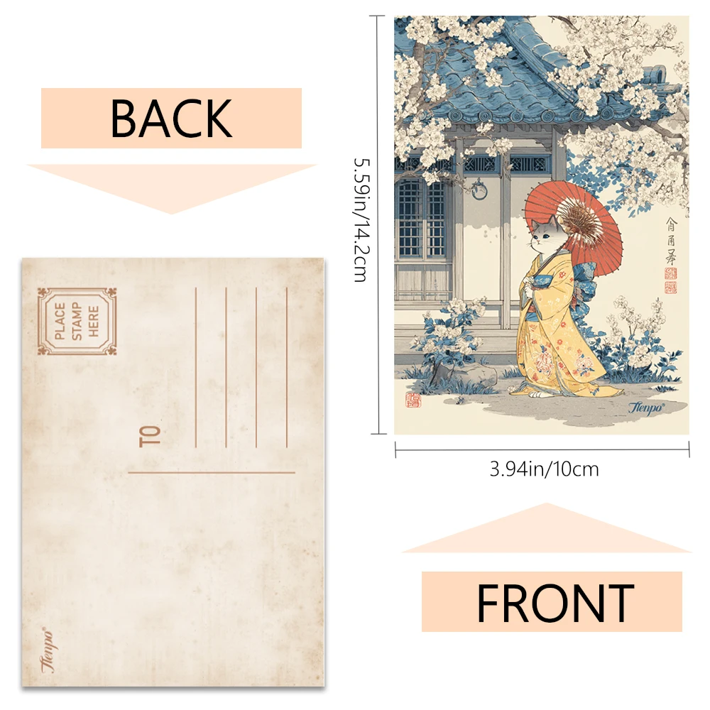 32pcs Ukiyo-E Cat Postcards, Cat Theme, Indoor Bedroom Decor,  Wall Stickers, Message Cards, Greeting Cards, Memorial Postcards