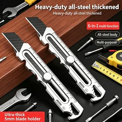 Stainless Steel Utility Knife 6 In 1 Multi-Function Opener Retractable Box Cutter Portable Office Home Courier Unboxing Knifes