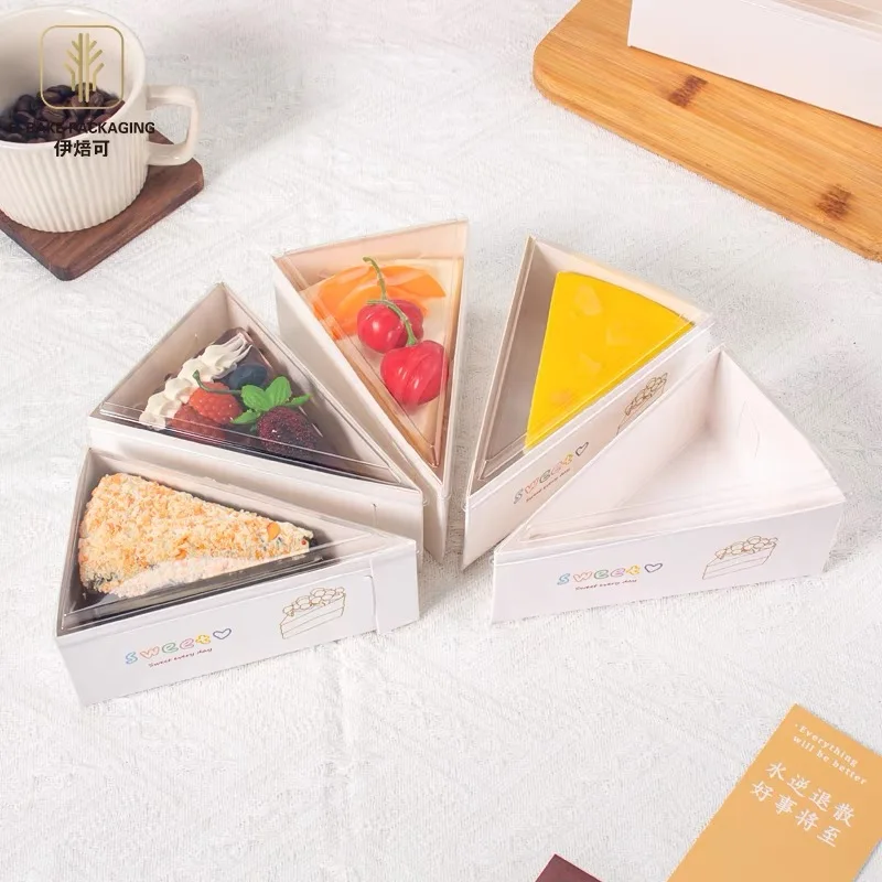 50Pcs/lot White Cake Box Packaging Gift Box Triangle Mousse Dessert Baking Sliced Cake Container for Birthday Christmas Party