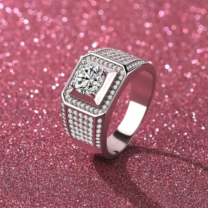 Grand Banquet Four Claw Starry Ring For Men 1 Carat, Moissanite PT950 Platinum Formal Occasion Jewelry