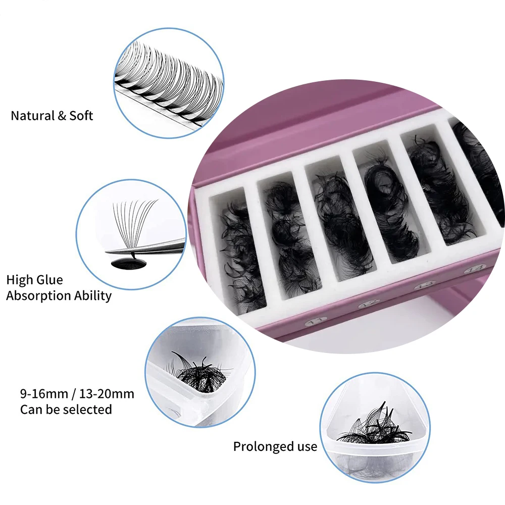 1000fans 3D-20D Premade Volume Fans Mixed Length 8-13mm 0.07D Sharp Pointy Stem Premade Loose Fans Thin Root Individual Lashes