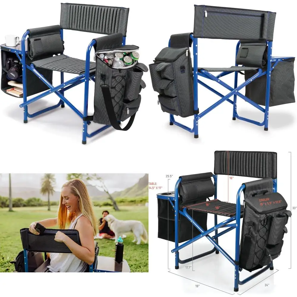 

Folding Outdoor Chair, Gray with Blue Frame, 33 x 7 x 21, Picnic Time Inspired Design