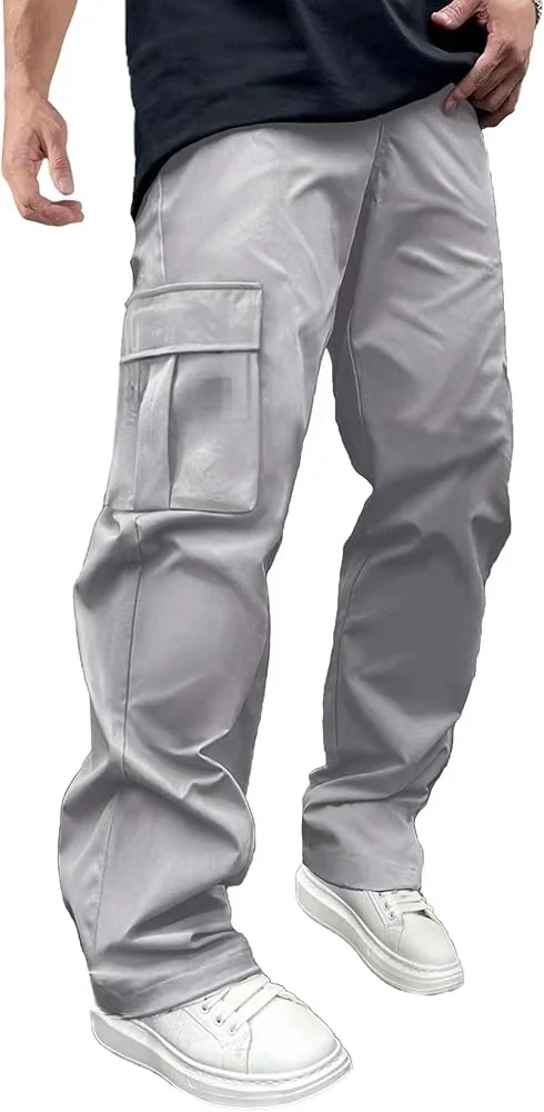 American style high street multi pocket workwear pants for men's new trendy loose straight leg versatile casual long pants