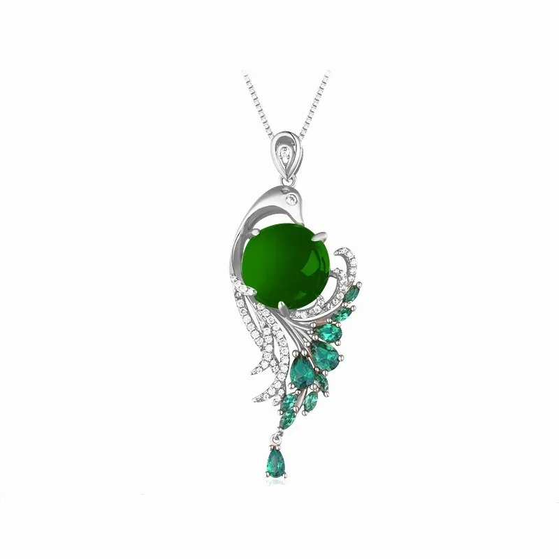 

Natural Pink Chalcedony Hand Carved Phoenix Pendant Fashion Jewelry Women's 925 Silver Inlaid Necklace Gift Accessories