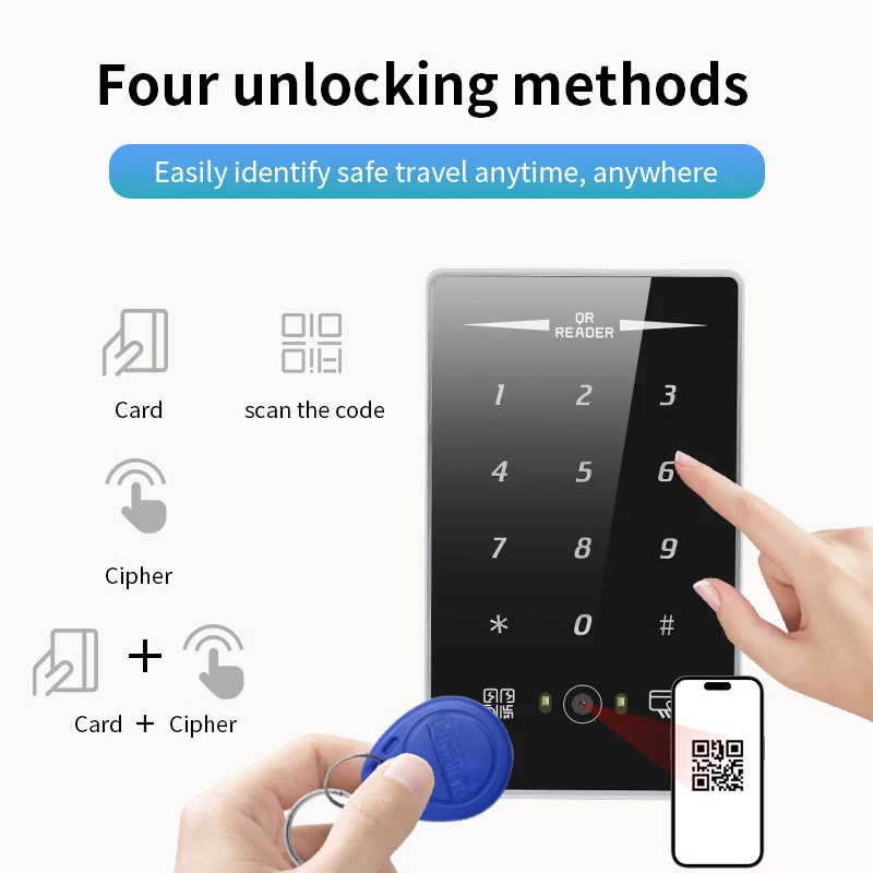 125Khz ID RFID  Wiegand QR Code Reader Access Control Touch Keypad Waterproof QR Code Reader Support RS232 485 Interface