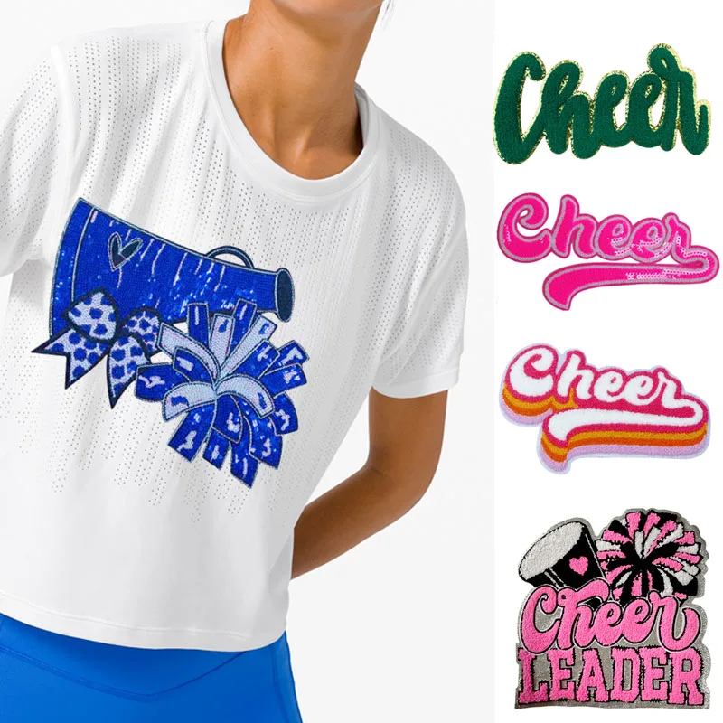Großer CHEER Bügel-Patch mit Pailletten, glitzernd, bestickt, Aufkleber, Cheerleading, Kostüm, Hut, T-Shirt, Dekoration, DIY-Bastelbedarf
