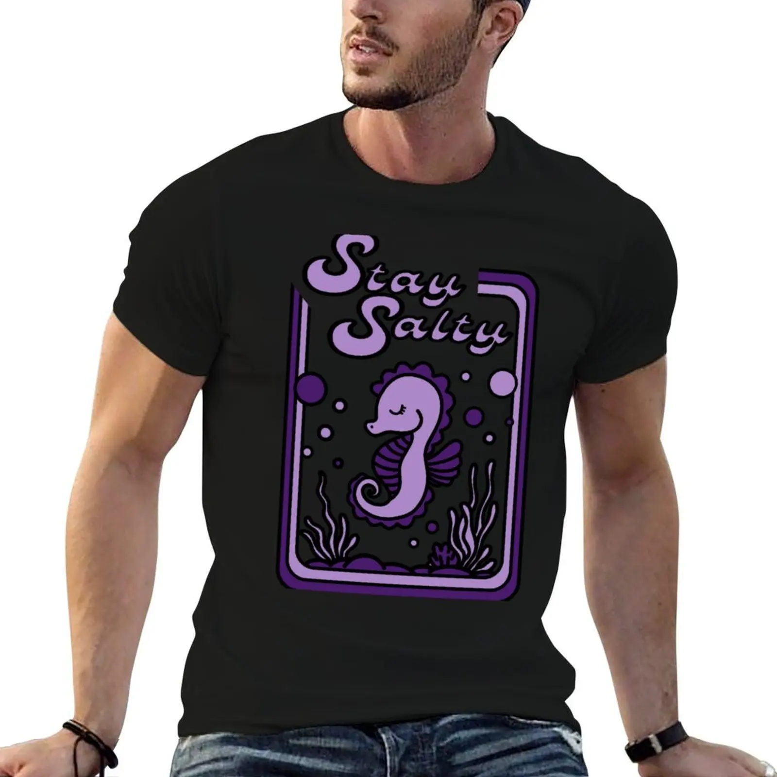 

Stay Salty' Cute Seahorse - Purple T-Shirt funny t shirts man funny t shirts dark humor T-Shirt