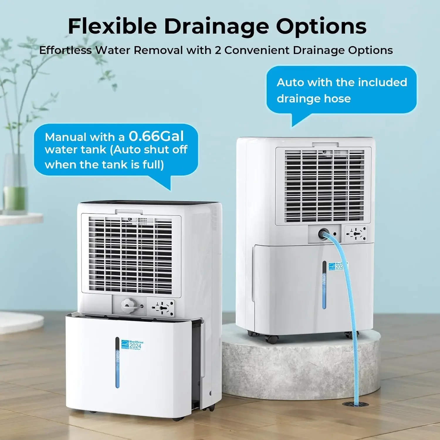 Energy Star Dehumidifier for Basement, PLUSCENT 52 Pints Quiet Dehumidifiers with Drain Hose for Home Large Room Bedroom, Smart