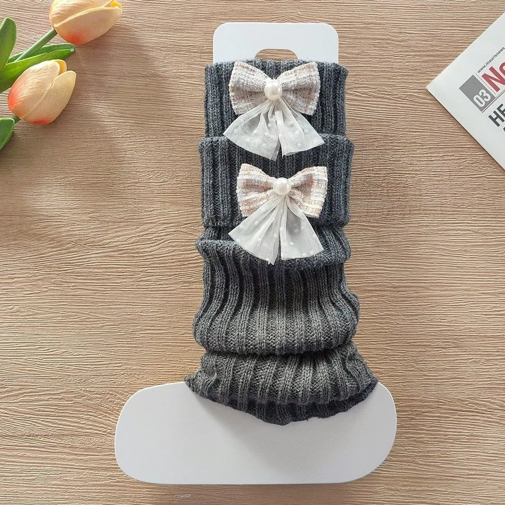 Knit Slouchy Leg Warmers Pearl Mesh Bow Decor Cute Sweet Leg Covers For Lolita Jk Soft Girl 1Pair White  Women Cute Leg Warmers