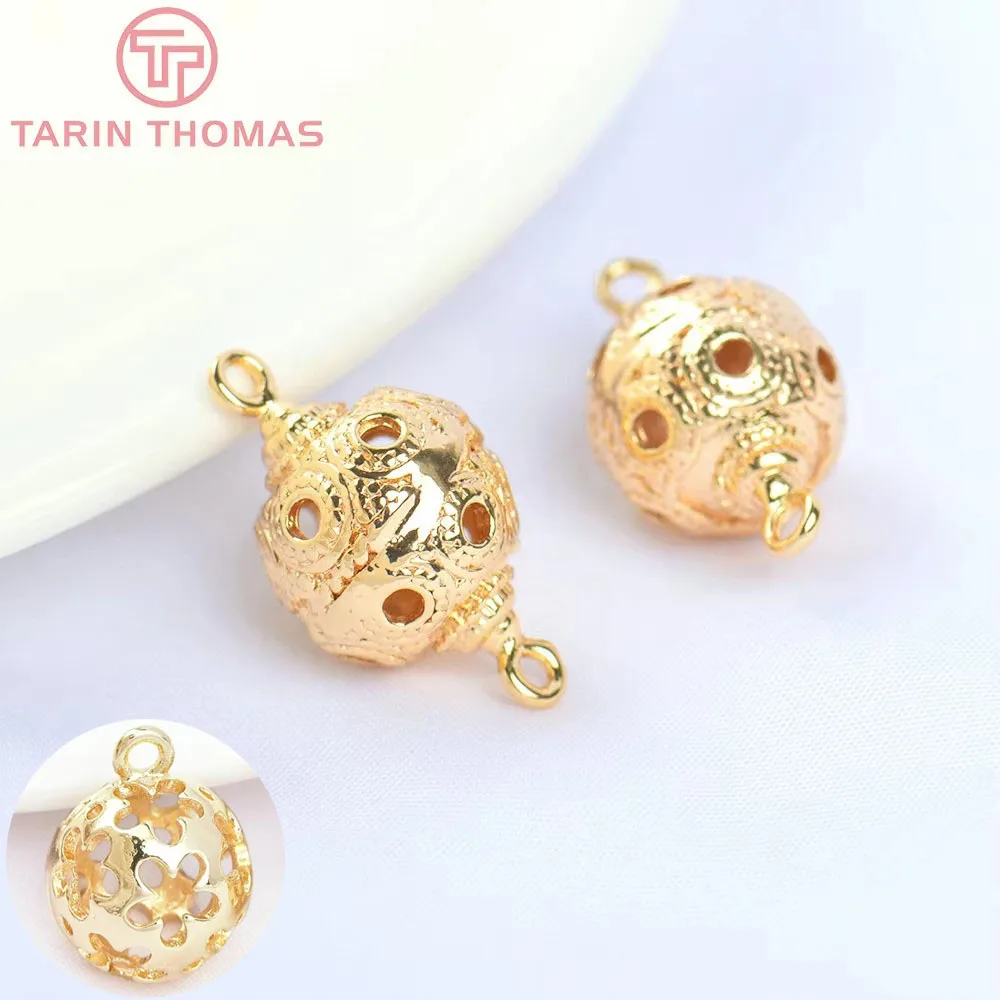 (5548) 11.5MM 24K Gold Color Brass Round Hollow Out Double Hole Charms Pendants High Quality DIY Jewelry Making Findings