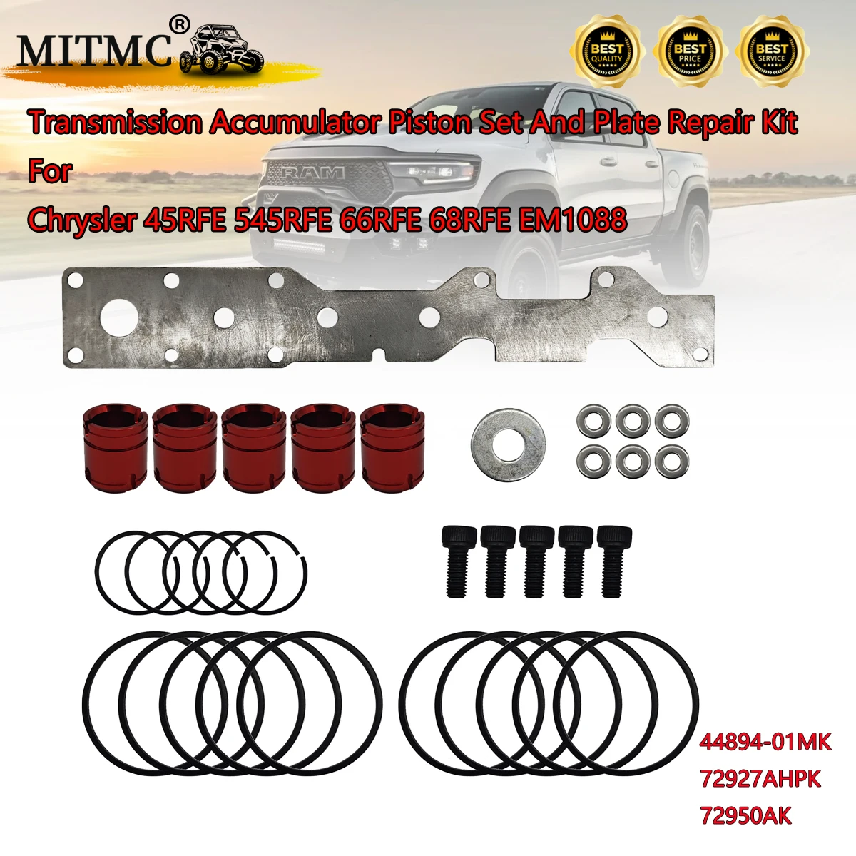 

Transmission Accumulator Piston Set And Plate Repair Kit Red For Chrysler 45RFE 545RFE 66RFE 68RFE EM1088 44894-01MK 44892-01K