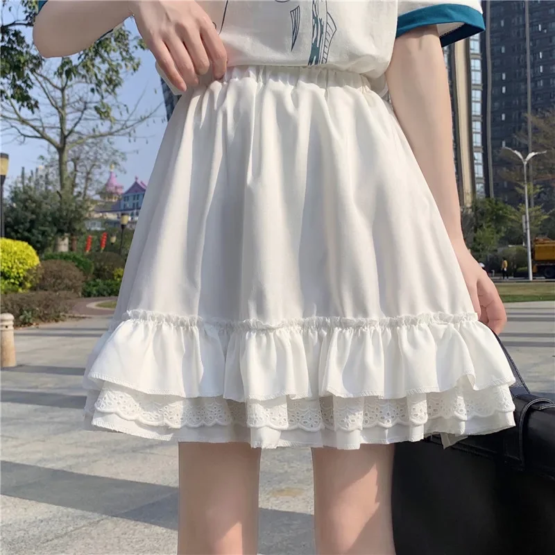 Lolita Style Skirts Women Kawaii Girls Lace Design Fashion Simple Mini All-match Japan Casual Loose High Waist Ball Gown Faldas