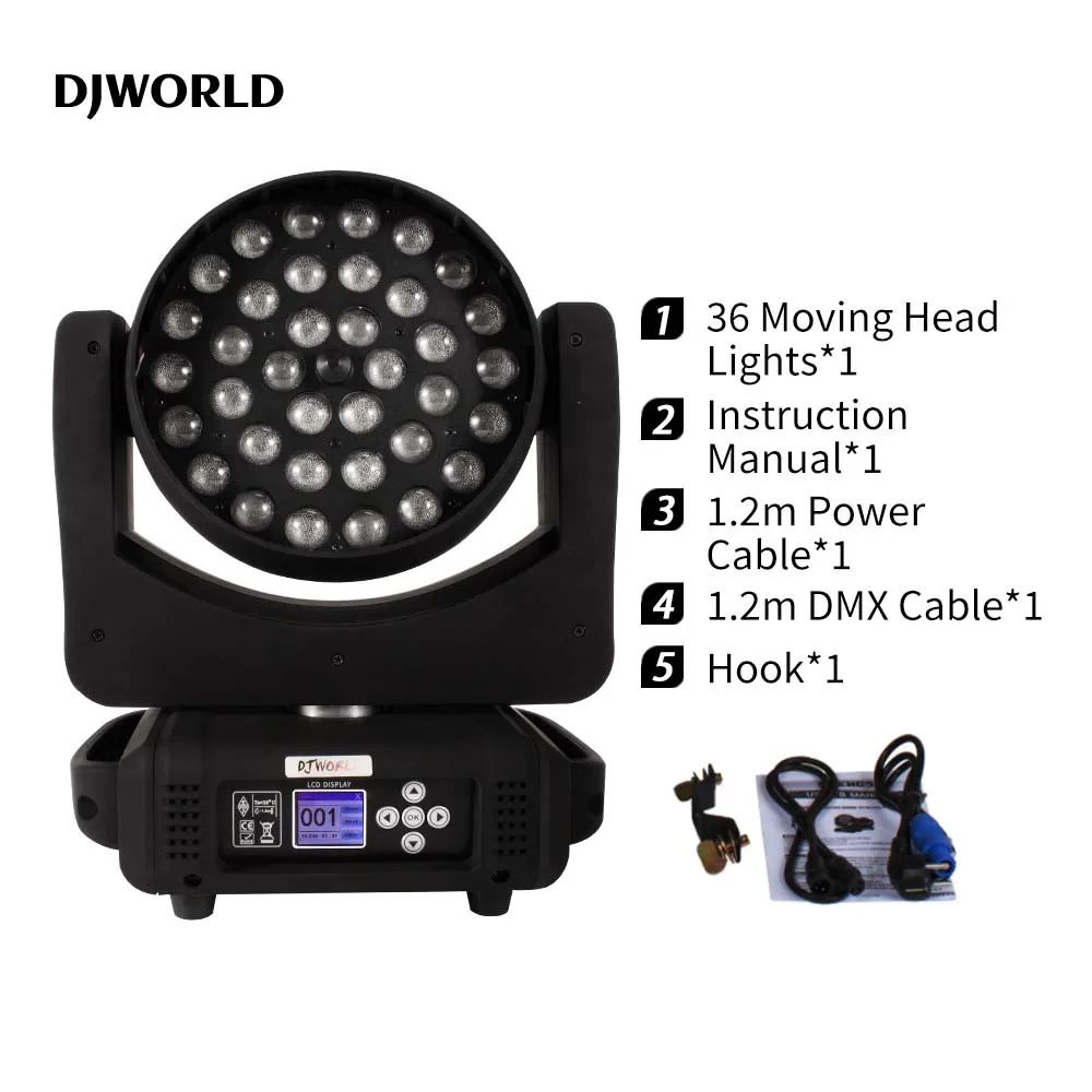 Lampes LED 36x18W Lavage Zoom RGBWA + UV, Éclairage à Tête Mobile pour DJ Professionnel, Bar, ix, Effet de Scène, Contrôle du Son