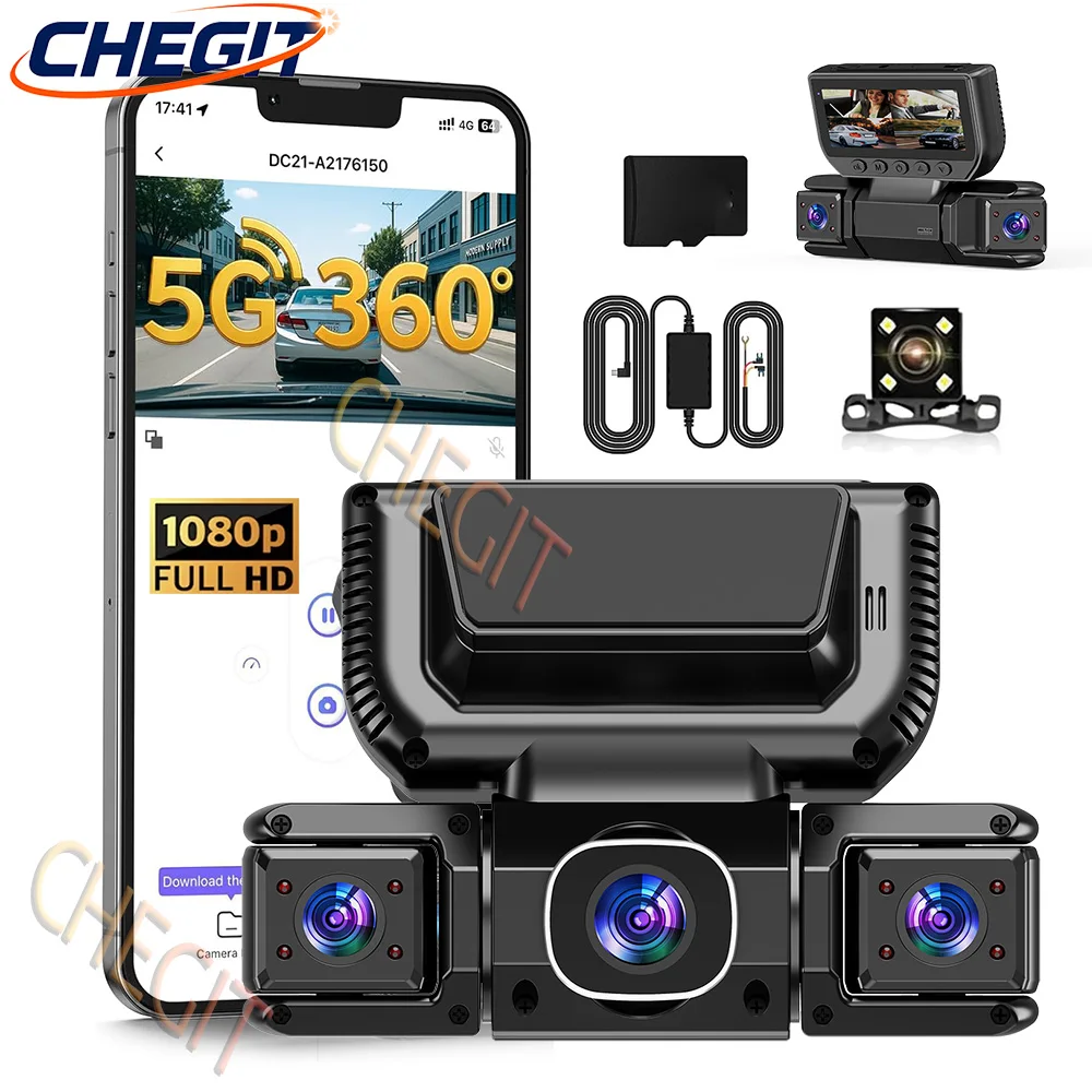 4Camera 360° Rotatable WIFI Dash Cam High quality 1080P Video Recorder Car DVR Front inside Rear Camera 24-hour step-down Cable