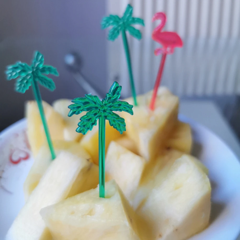 

100 Pcs Fruit Fork Plastic Cake Topper Wedding Decor Picks Toppers Cupcake Palm Tree Jungle