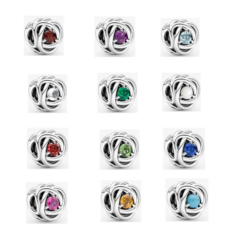 

DIY Beads For Jewelry Making 12 Months Crystal Birthstone Eternity Circle Charm Fits European Bracelets Sterling Silver Beads