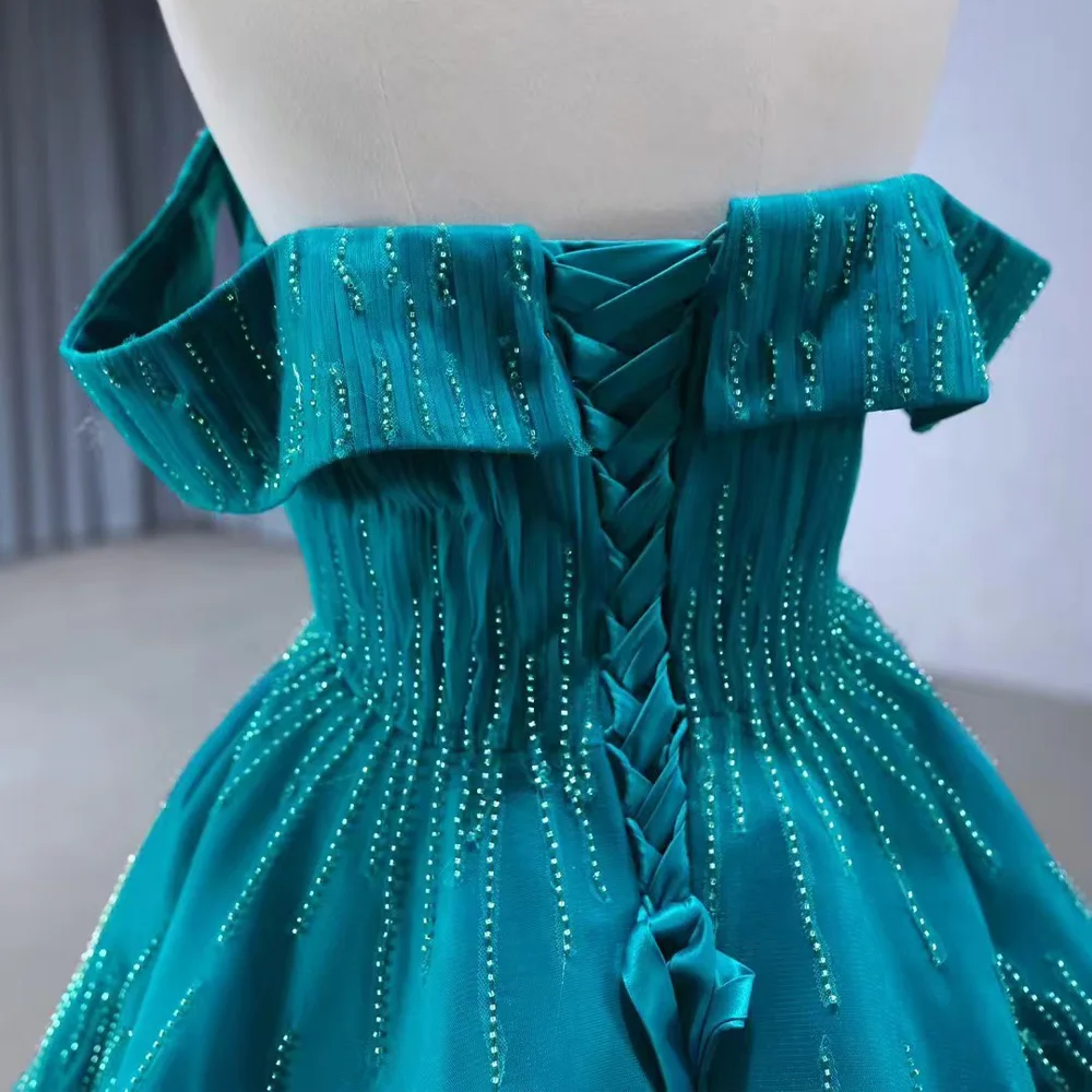 Robe de soirée bleue sans bretelles, épaules dénudées, dos à lacets et perles, personnalisable, pour femmes
