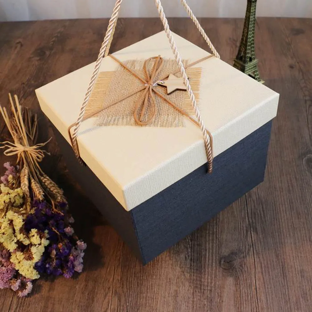 1Pcs Elegant Square Rectangular Gift Box Premium Paperboard Wedding Birthday Bridal Shower Party Favor Packaging with Ribbon