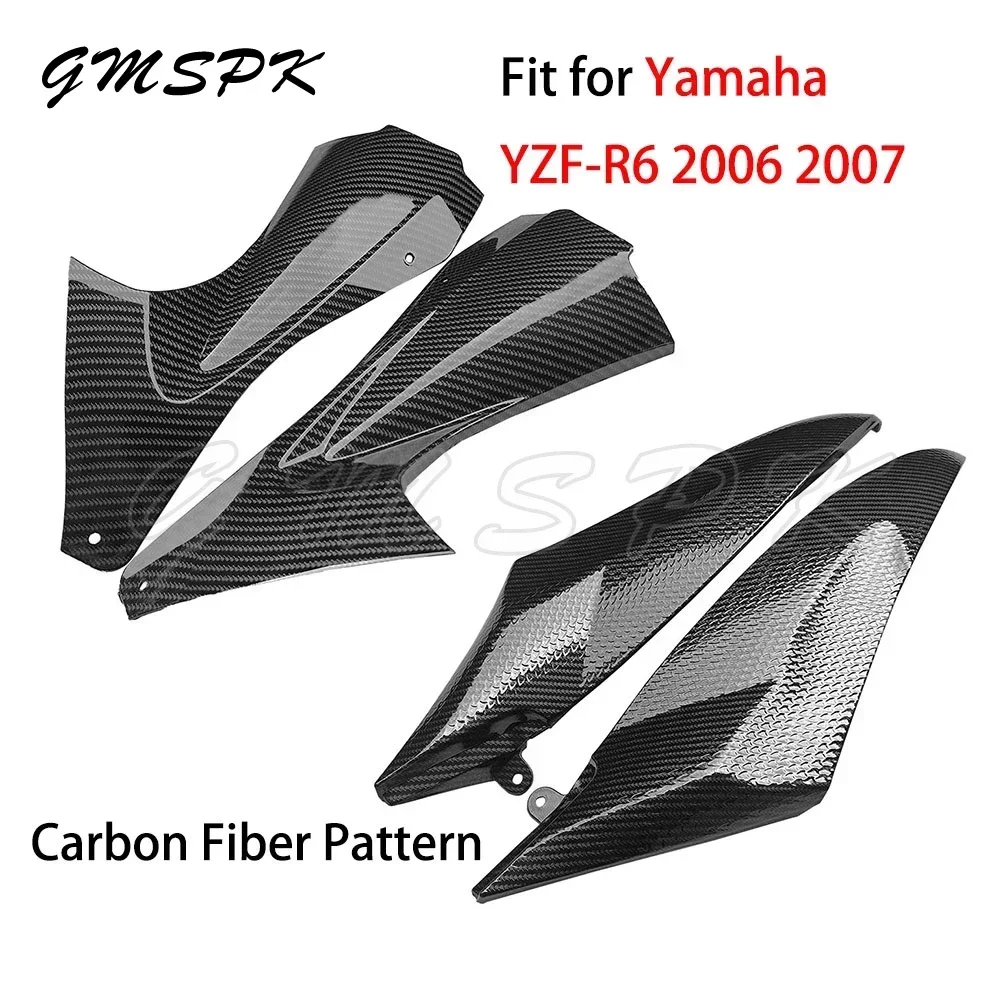 Carbon Fiber Pattern Fuel Tank Side Cover Panel Motorcycle Air Dust Cover Infill Fairing Kit Fit for Yamaha YZF-R6 2006 2007