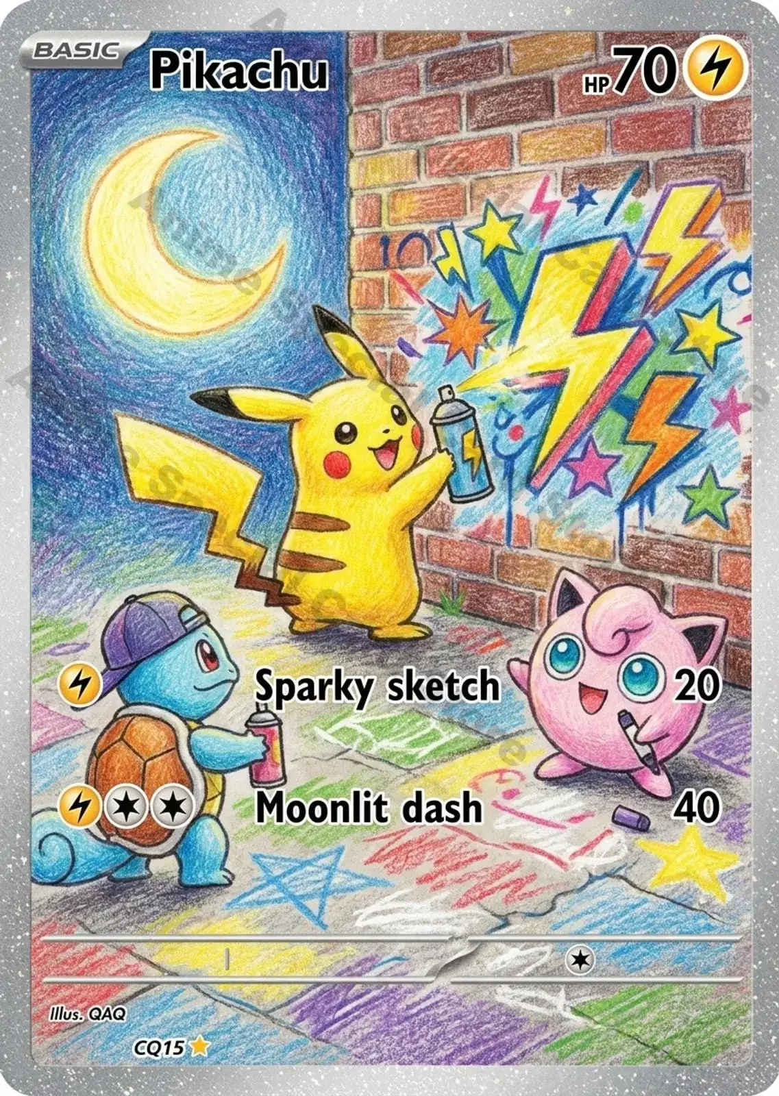 5Pcs PTCG Cards Childrens Colored Pencil Style Moonlit Graffiti Gengar Smeargle Squirtle Grafaiai PTCG PTCG Cards Gift
