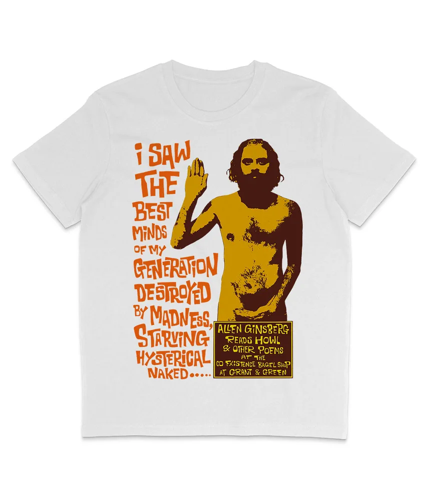 Allen Ginsberg - HOWL - Performance - Organic T Shirt - Beat Generation  Tees Cotton Luxury brand vintage oversized