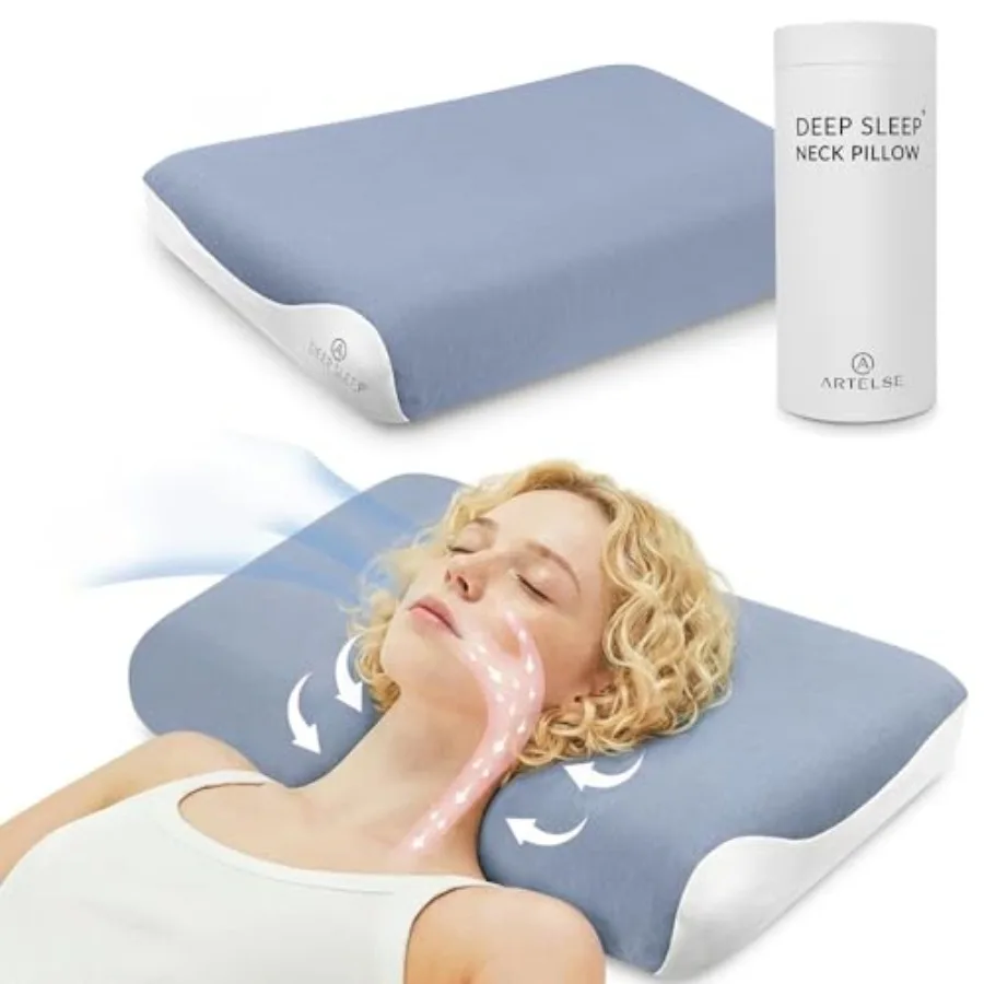 

Mellow Sleep Pillow for Side Back Sleepers - Cervical Neck Pillows for Neck Support Shoulder Pain Relief Ice Silk Pillowcase in