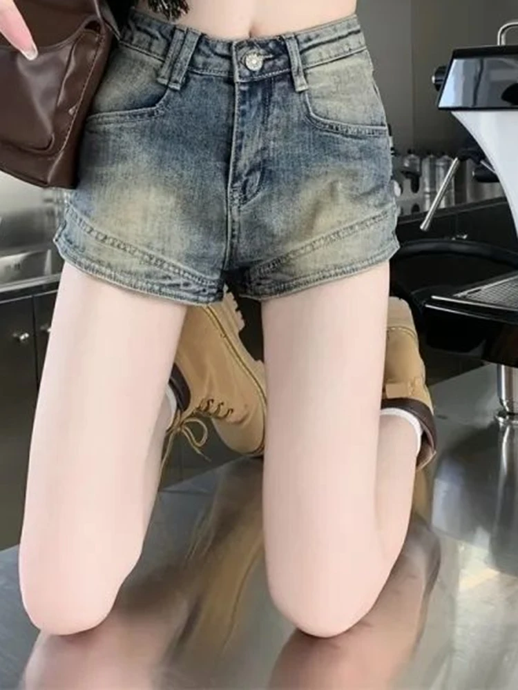Summer Girls Vintage Denim Wide Leg Shorts Lady High Waist Short Pants Female Blue Korean Style Fashion Robin Jeans Large Size
