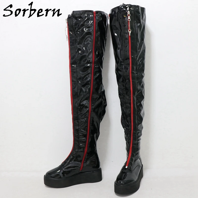 Sorbern Custom 82Cm Boots Women Unisex Style Round Toe Flatform Wedge Lockable Zipper Covered Lace Up Drag Queen Shoes