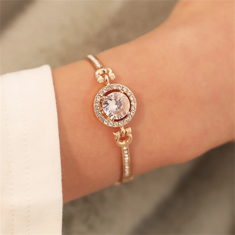 Luxury Clear Crystals Zircon Bracelet Summer Women Adjustable Round Gemstone Bangle Bracelet Party Jewelry Valentine\'s Day Gift