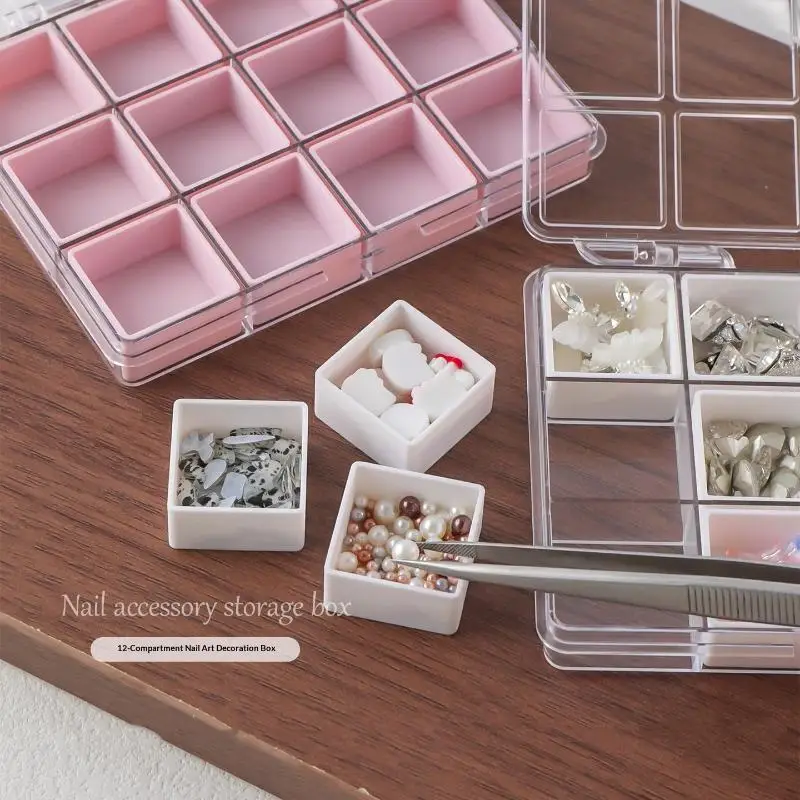 Lightweight 6/12 Grids Nail Art Storage Case Plastic Organizer for Nail Rhinestones Travel Manicure Supplies