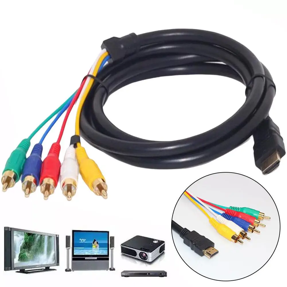 Cable de conversión de componentes AV chapado en oro, Cable macho compatible con HDMI de 5 PIES A 5-RCA RGB, Audio y Video