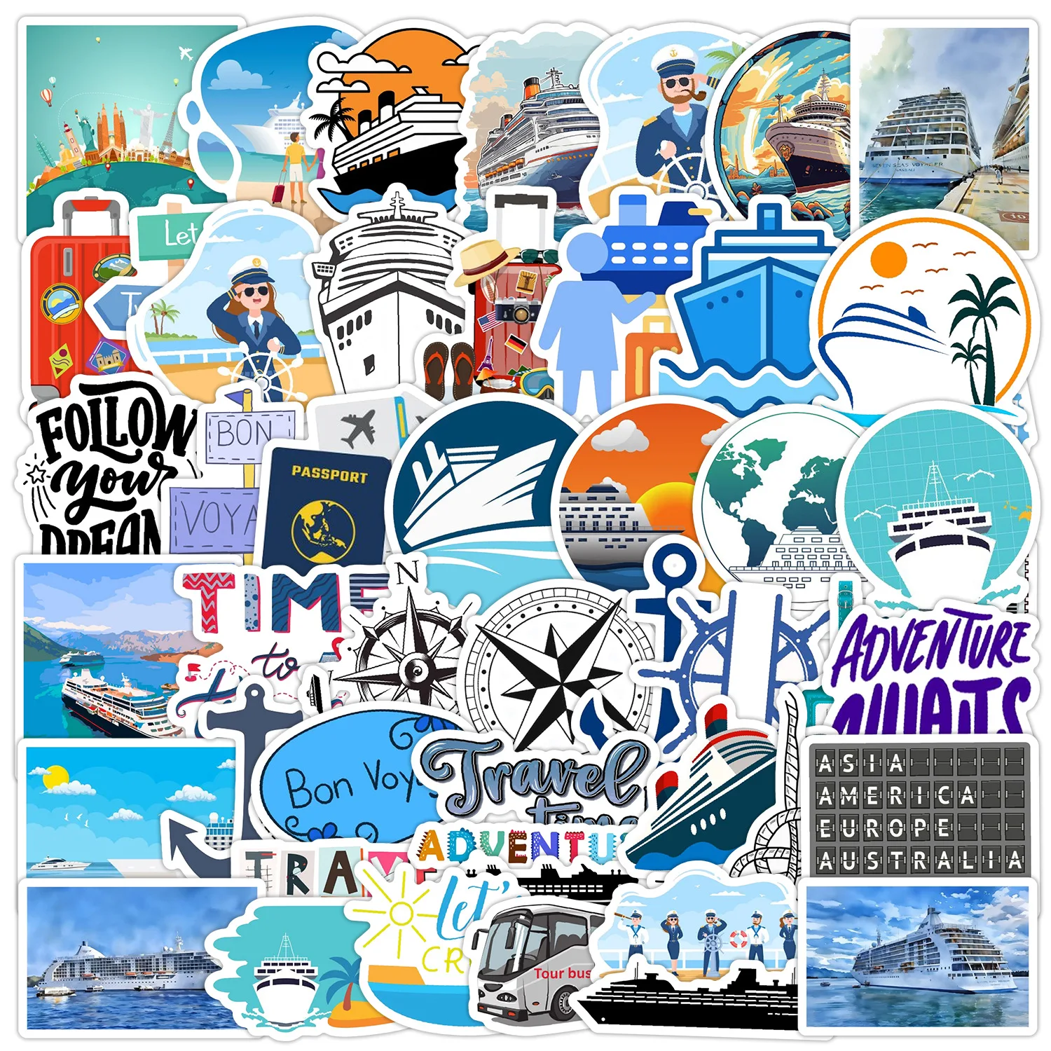 

50PCS Cruise Vacation Trip Graffiti Sticker Funny Cartoon Decal Notebook Phone Guitar Cup Skateboard Waterproof Sticker Kid Toys