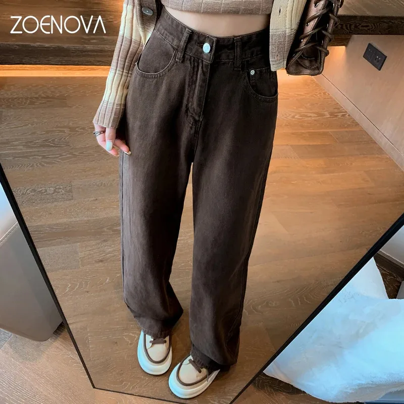 

DY2025ZOENOVA женские уличные повседневные мешковатые джинсы корейская версия весенние модные широкие брюки с высокой талией женские рабочие джинсовые брюки