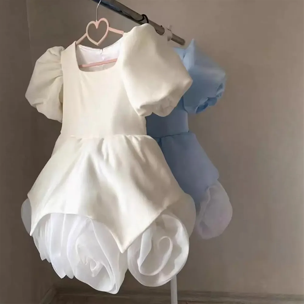 فستان زفاف فتاة الزهور بأكمام منتفخة مزهّرة فستان أطفال أنيق لحفلات أعياد الميلاد زي فيستدوس دي نوفيا #4