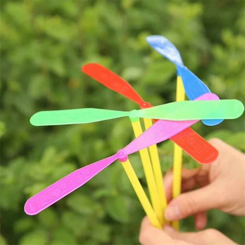 Plastic Bamboo Dragonfly Shape Hand Push Flying Propeller, Jogo de esportes ao ar livre, Jogos de seta rotativa, Kids Toy Gift, 96Pcs