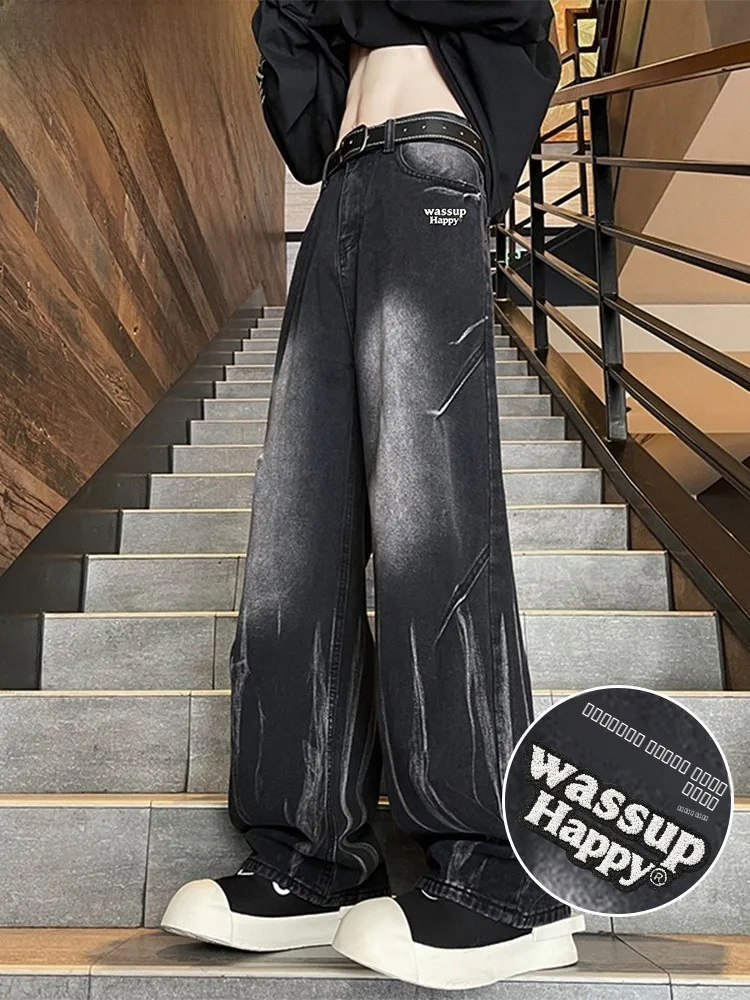 

American Retro Tie Dye Jeans Men's Spring Autumn Winter Loose Wa adual Wide Leg Pants Casual Wear Youth Faion