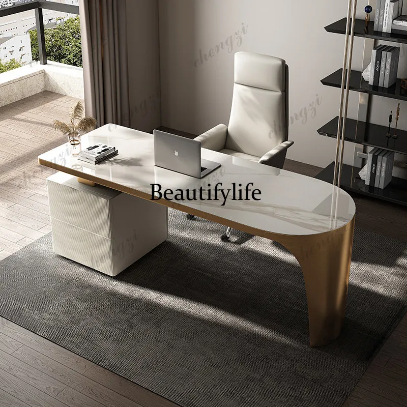 

Nordic Creative Sintered Stone Reception Computer Desk Modern Minimalist Workspace Study Desk Luxury Design Office Furniture