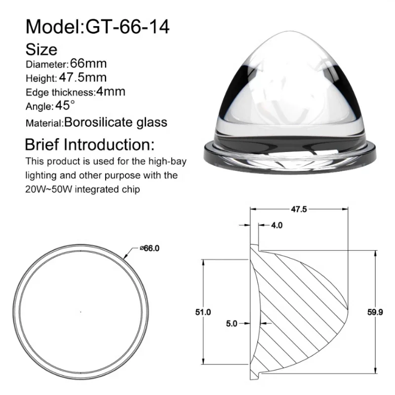 

1PC Diameter 66mm Plano Convex Optical Glass Lens for LED Flashlight Torch Auto Car Lamp Spotlight Projection Light