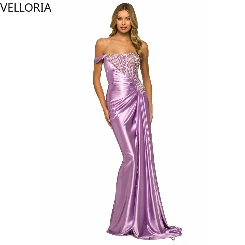 Rosa Satin Damen Abendkleid Elegant One Shoulder Meerjungfrau Formelles Anlasskleid Luxus Kristall Plissee Partykleid Maßgeschneidert