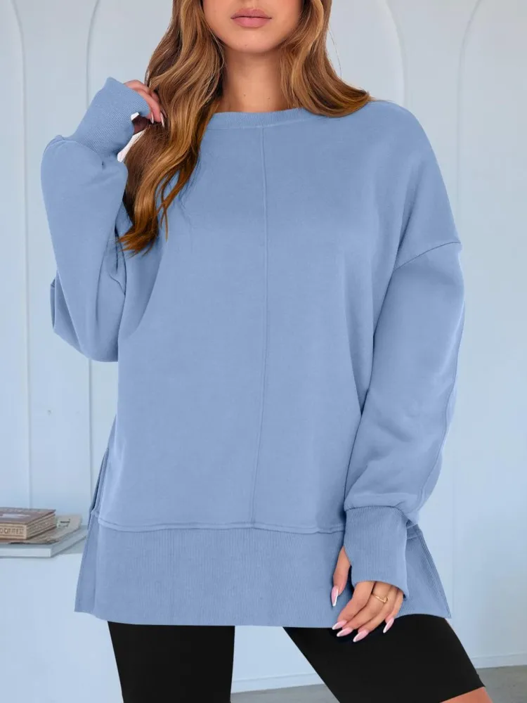 New Fashion Casual Round-neck Pullover Solid Color Loose Sports Long-sleeved Top Women's Autumn Commuting Versatile Sweatshirt